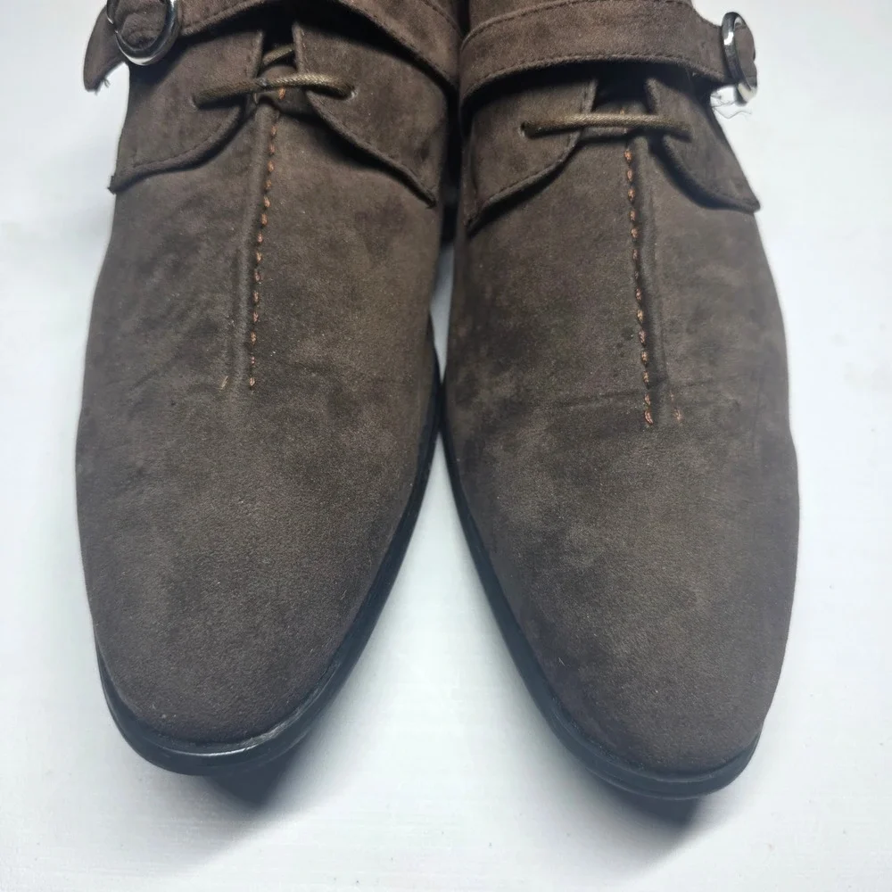 Amali Mens Brown Faux Suede Monk Strap Oxford Dress Shoes 2716-065‎ Size 10.5